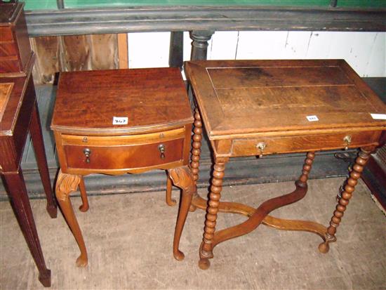 Oak card table and a bedside table